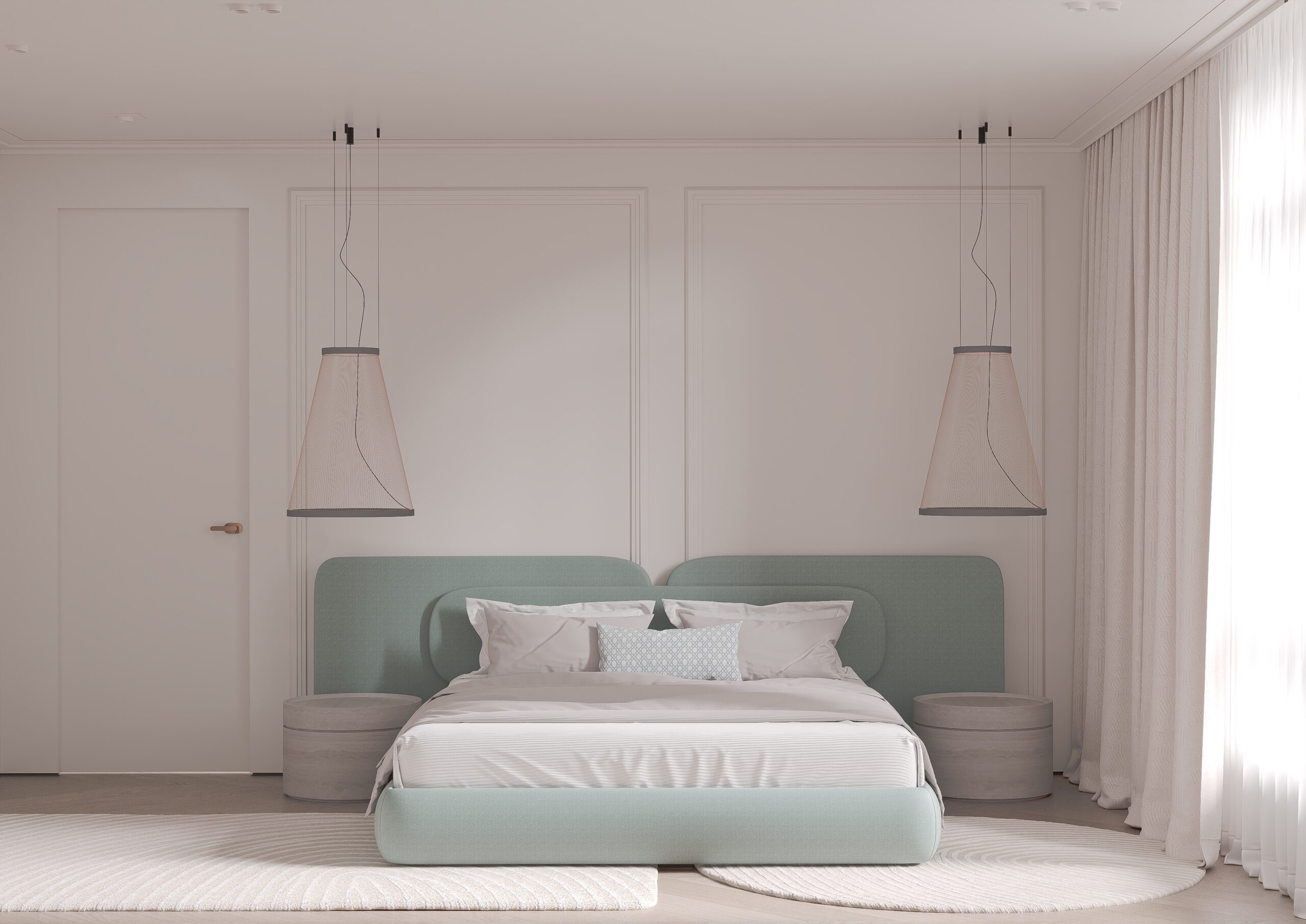 The bedroom overlooks the bed
