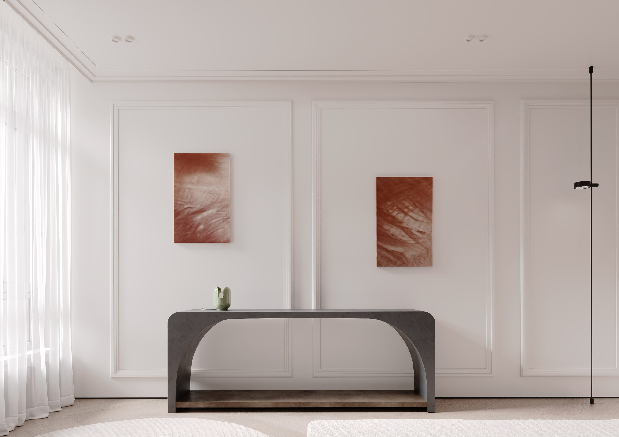 The bedroom overlooks the table