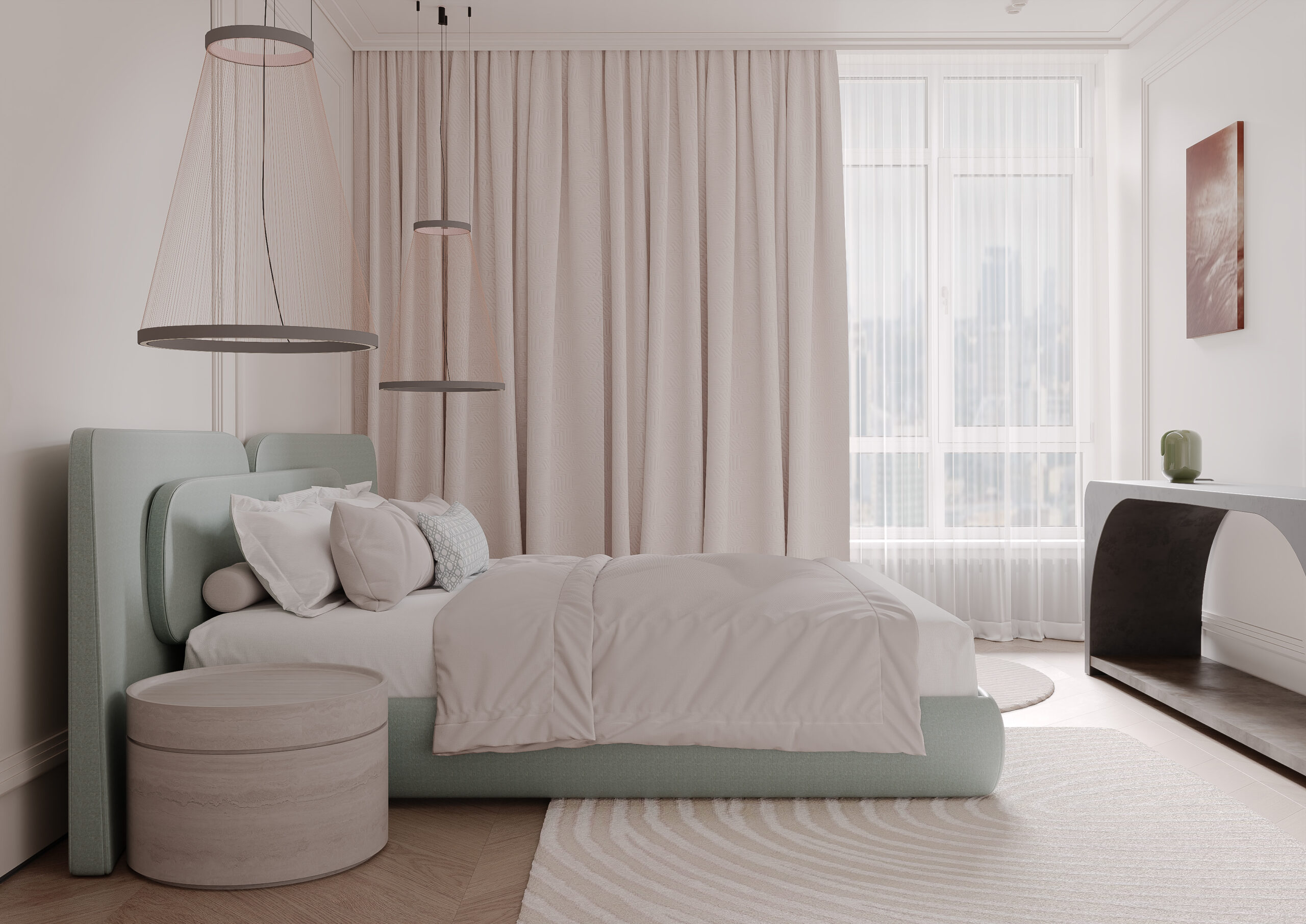 The bedroom overlooks the window