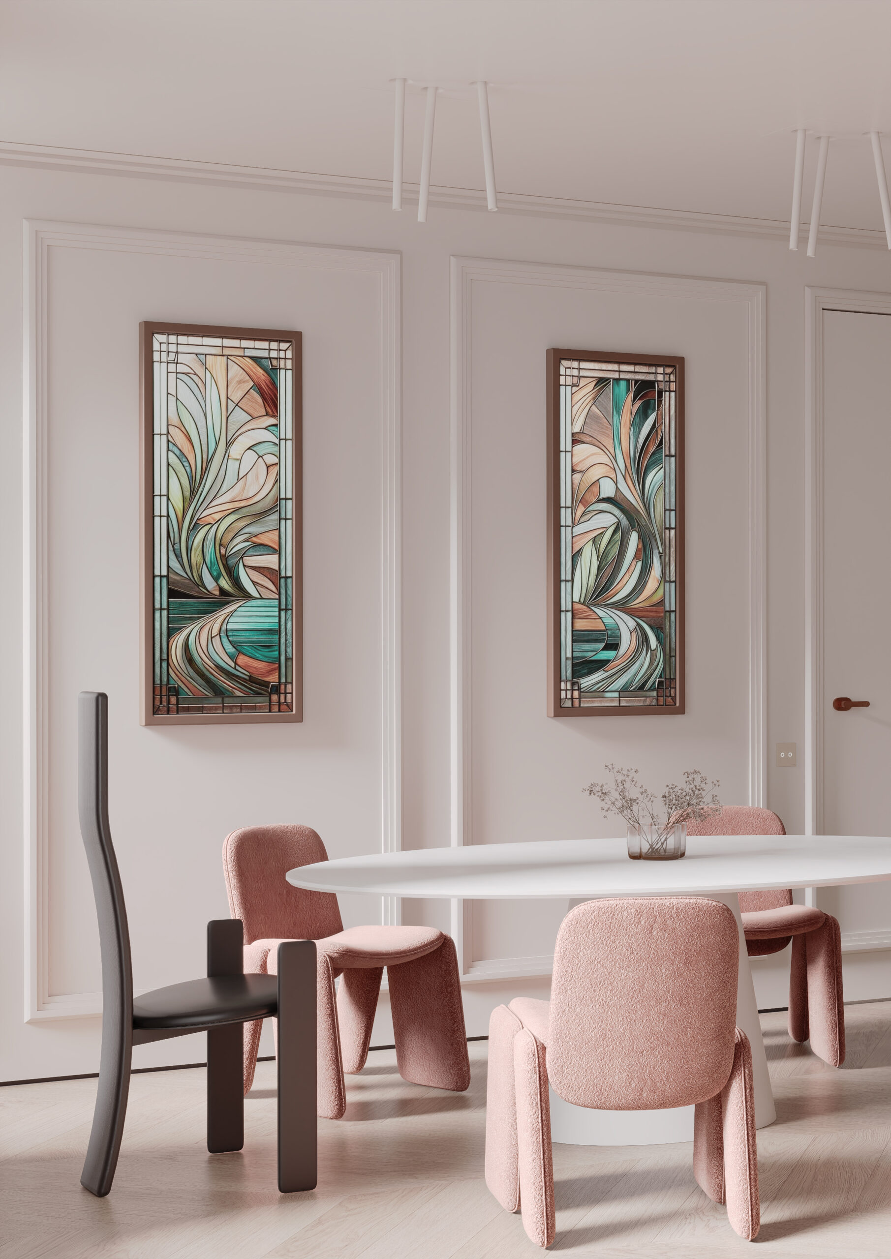 The dining table is visible from the window in the living room