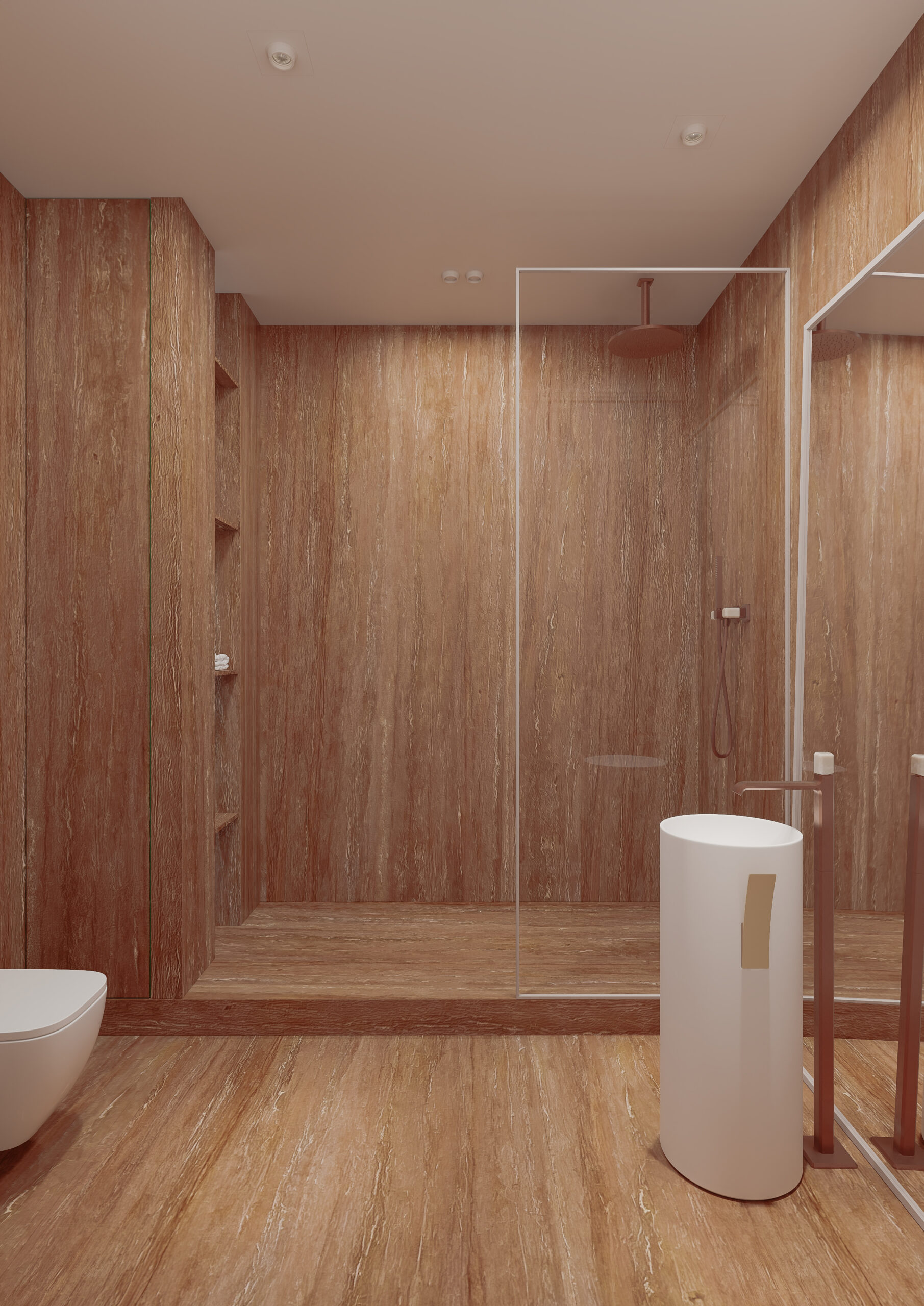 The guest bathroom overlooks the shower