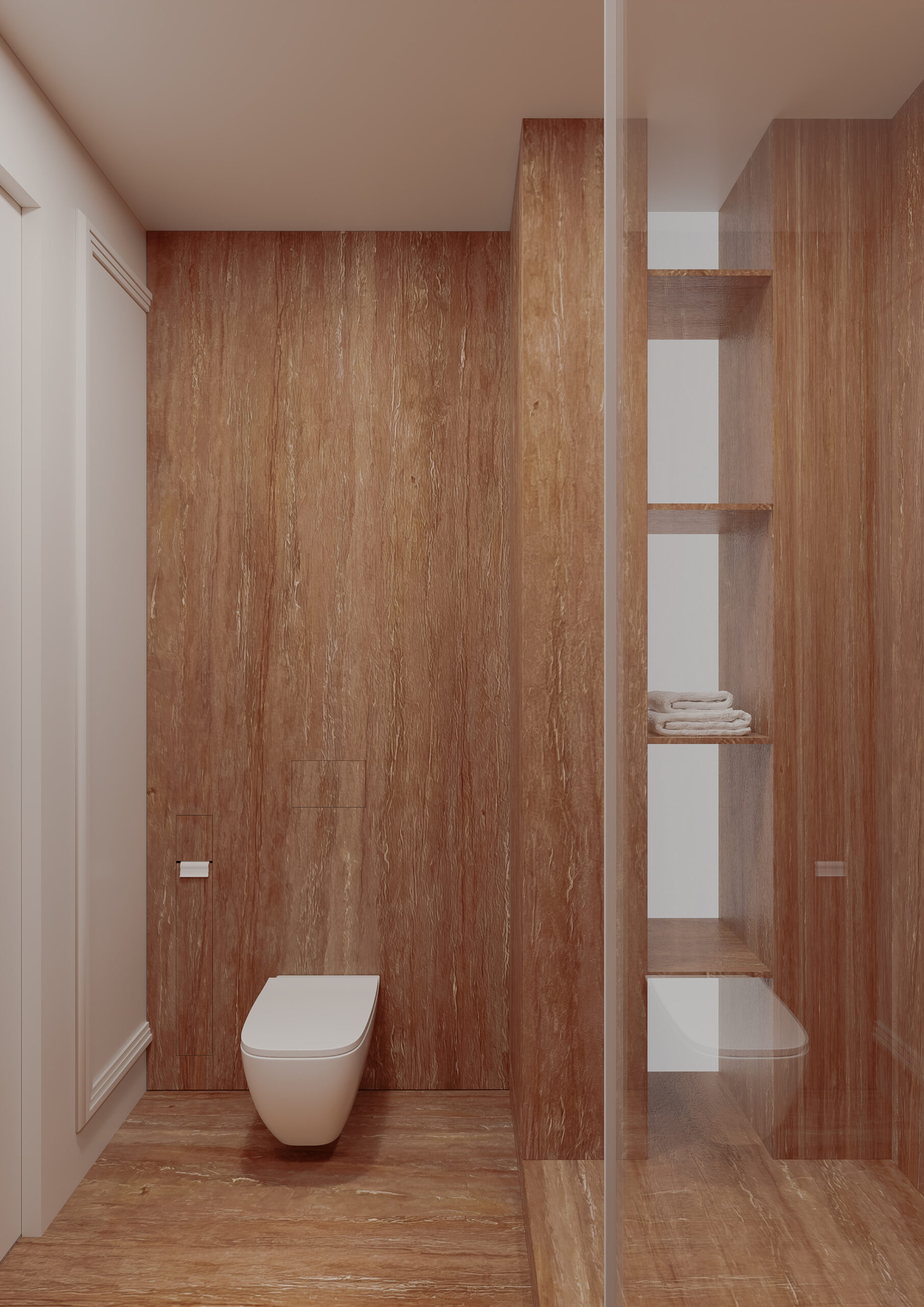 The guest bathroom overlooks the toilet