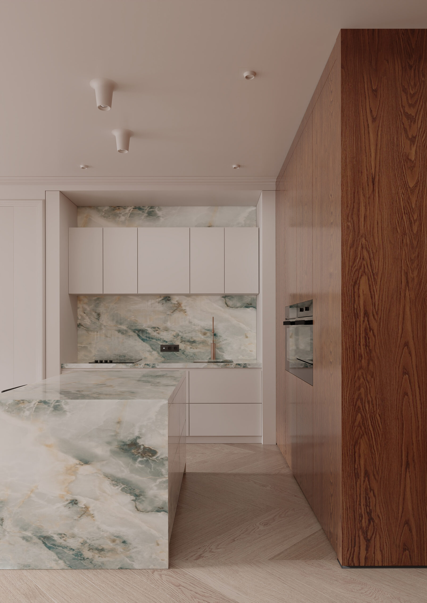 The kitchen overlooks the sink