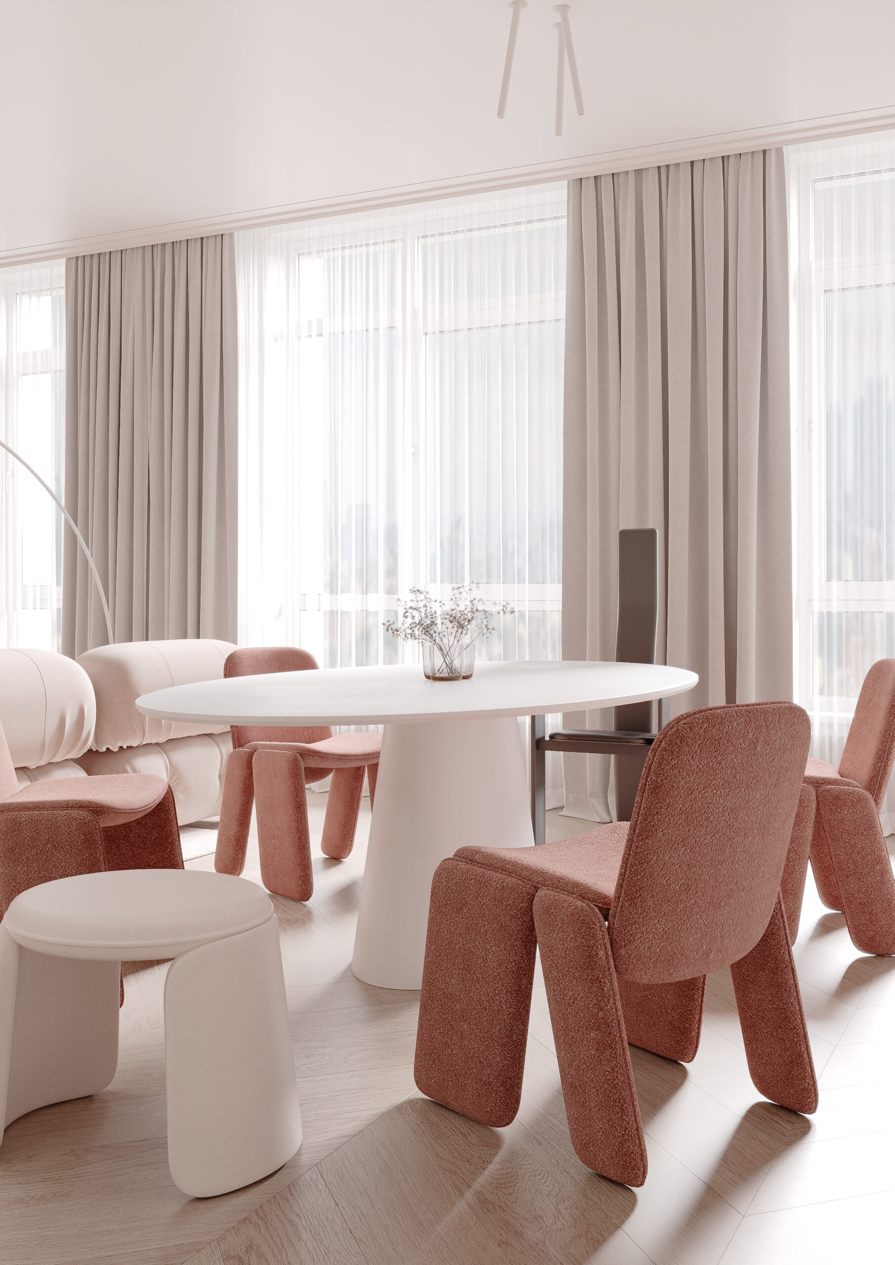 The living room overlooks the dining table