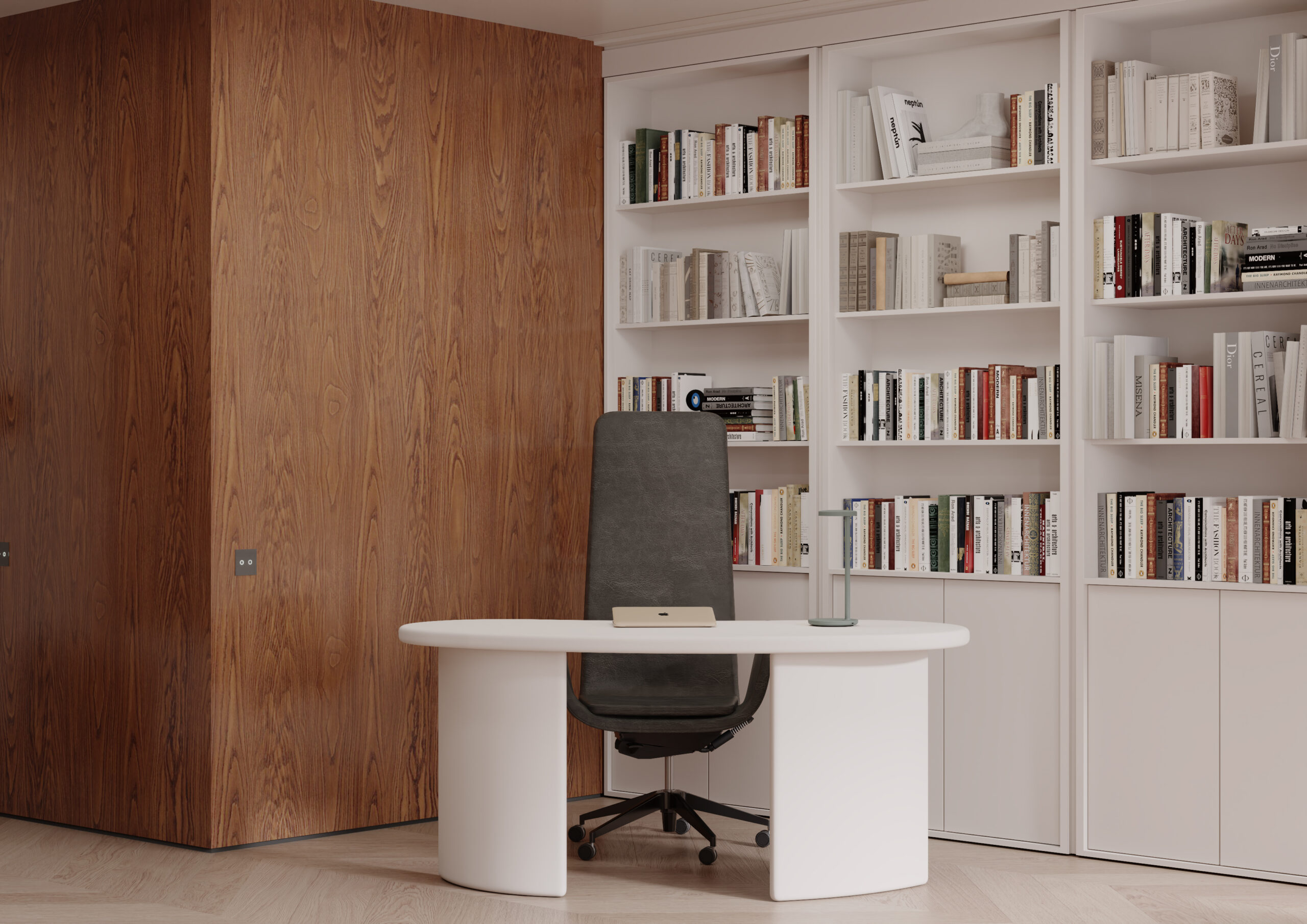 The living room overlooks the workspace