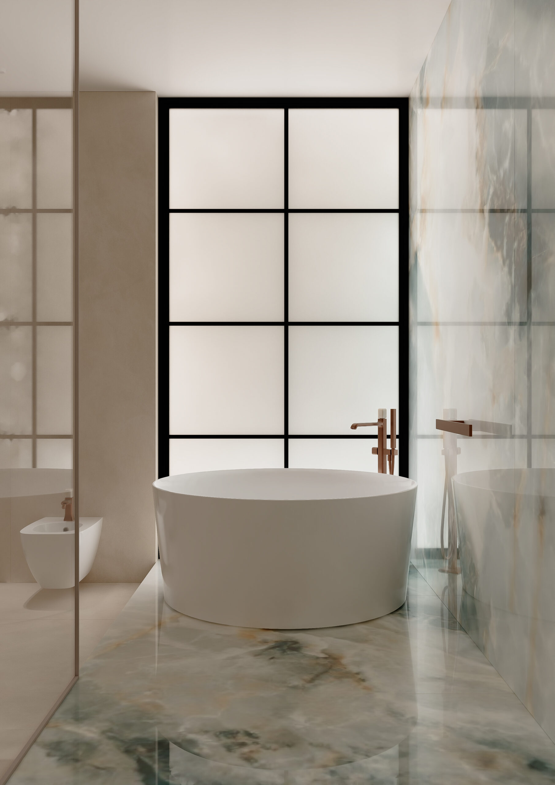 The master bathroom as seen from the shower