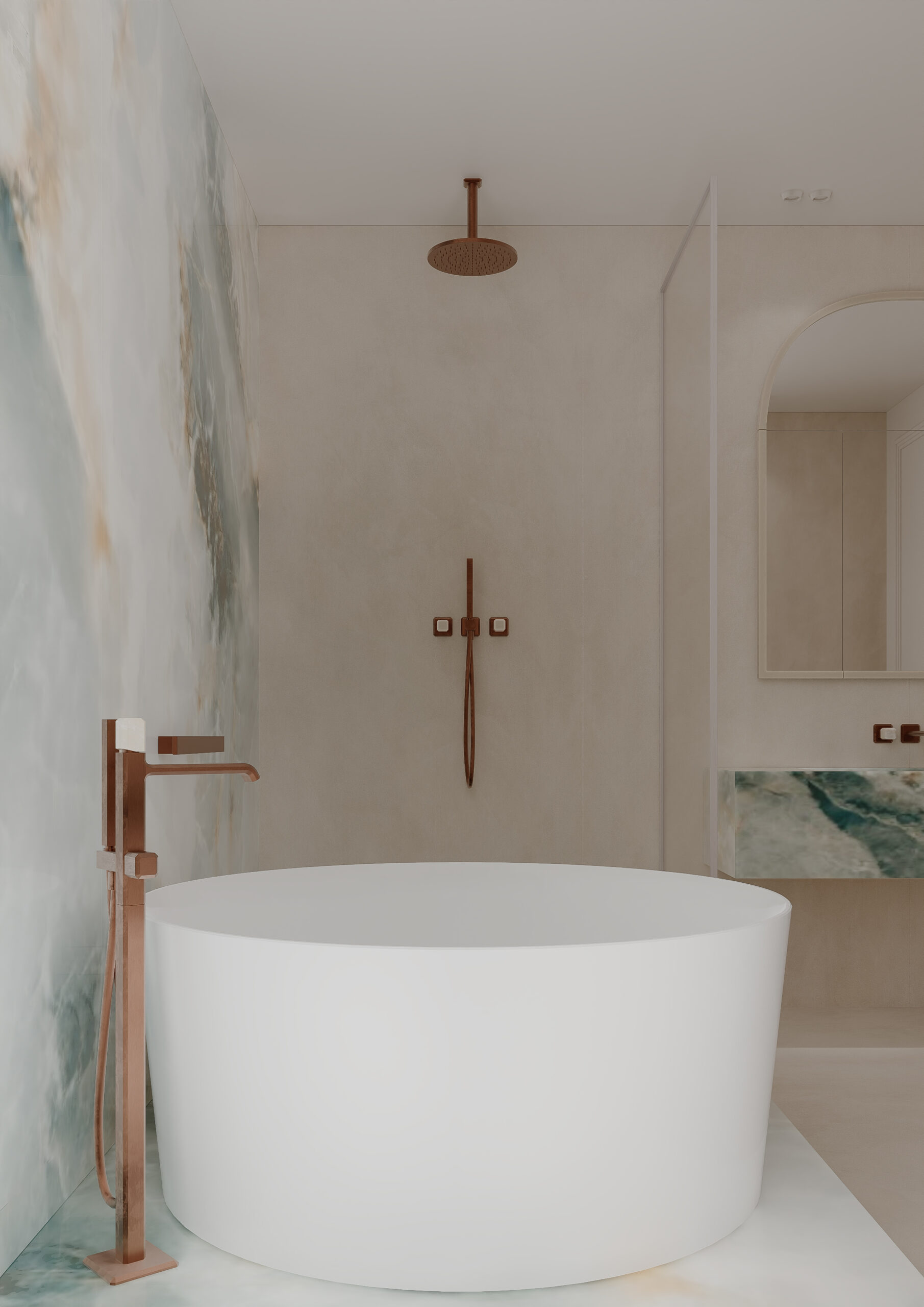 The master bathroom overlooks the shower