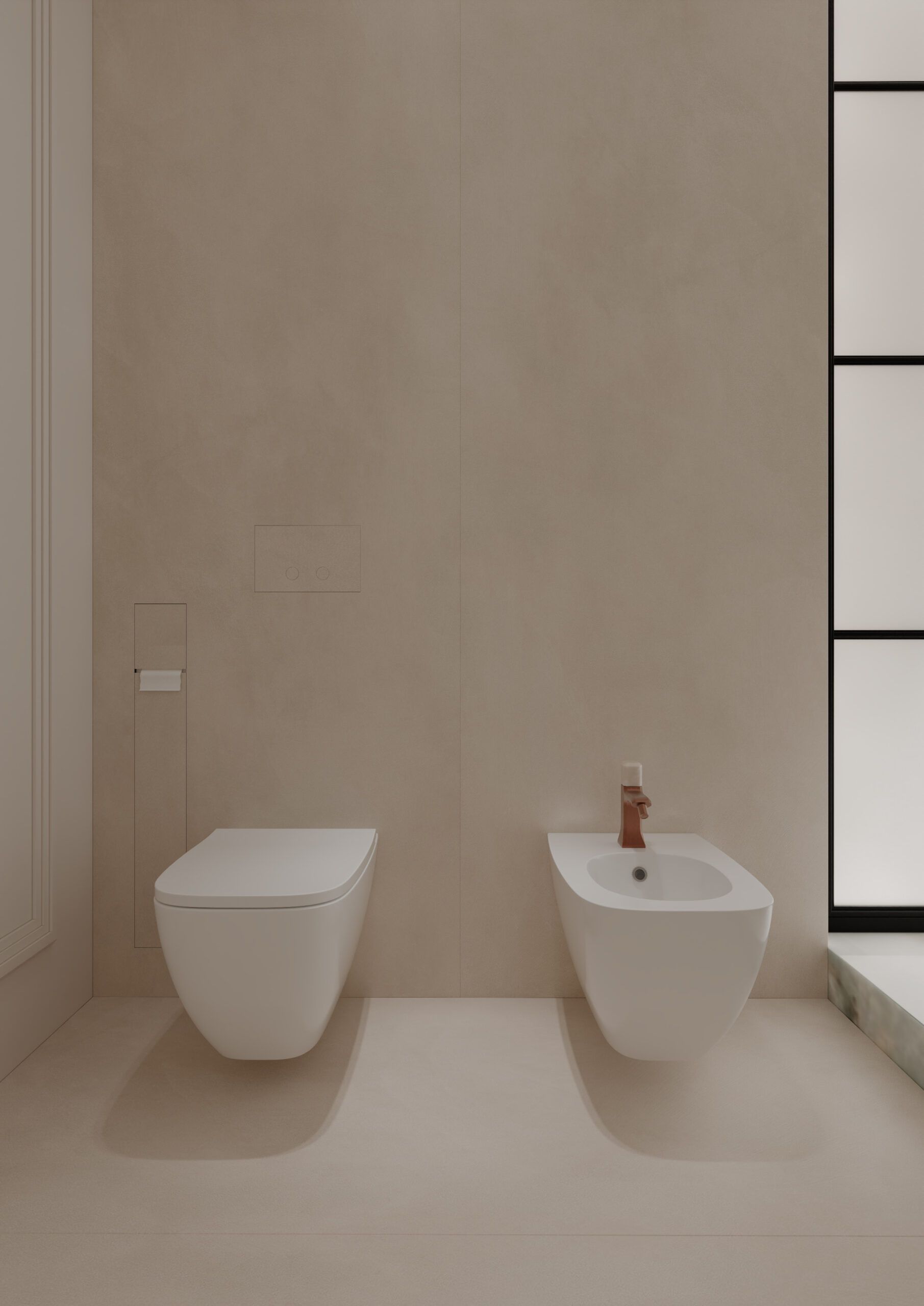 The master bathroom overlooks the toilet
