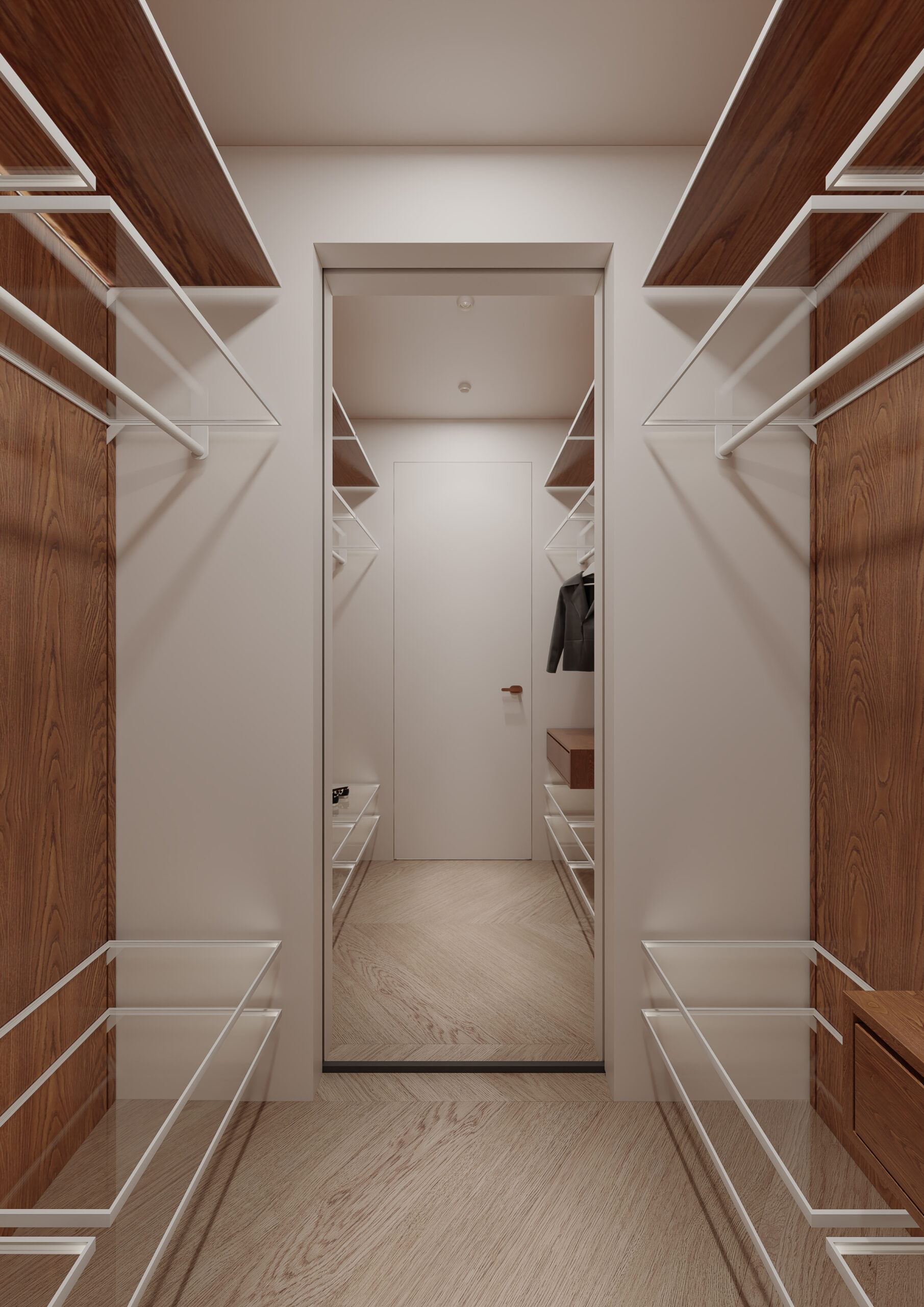 The wardrobe overlooks the door