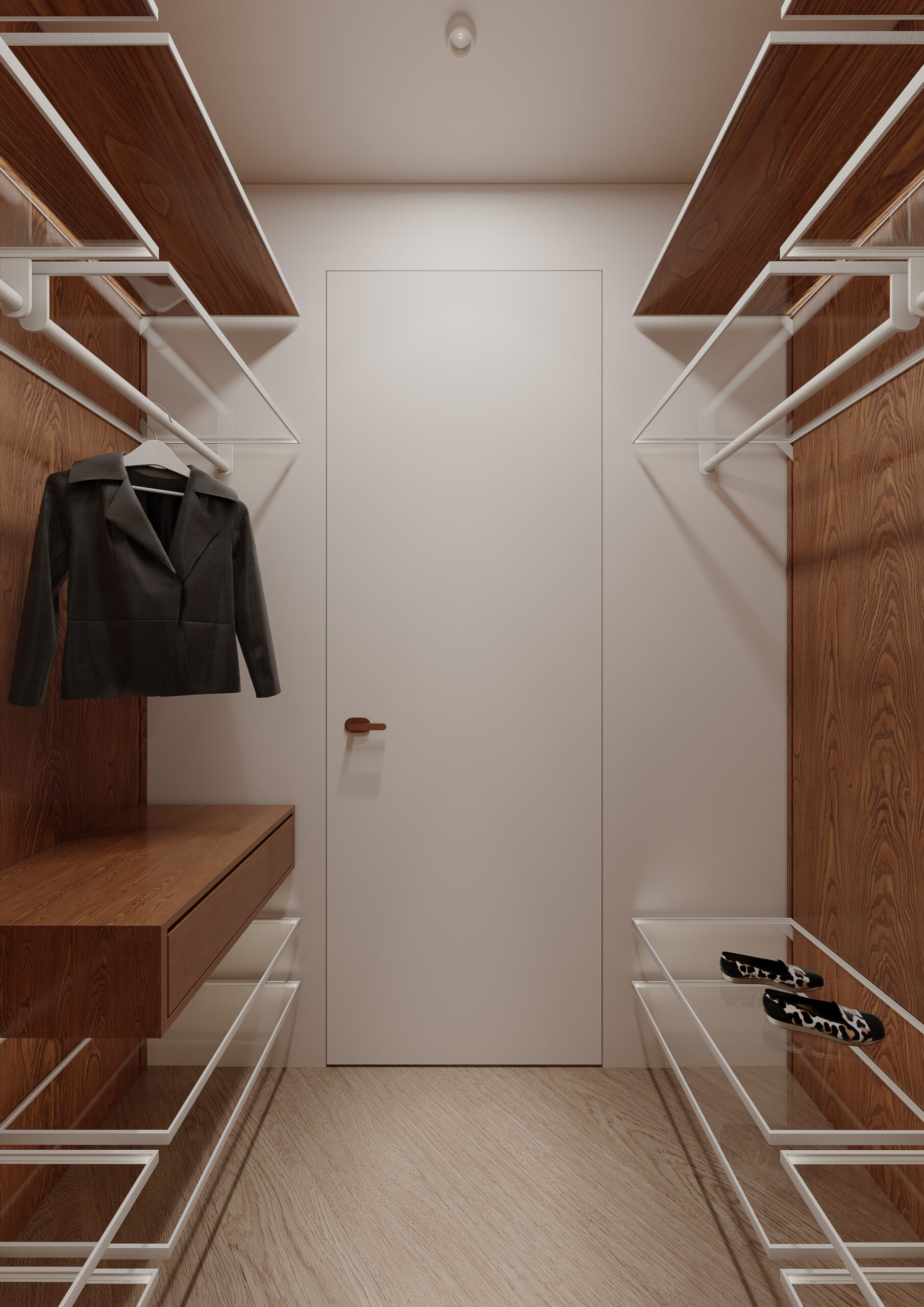 The wardrobe overlooks the laundry room